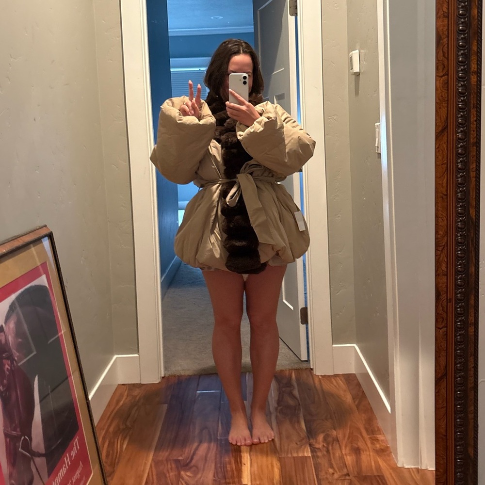 Helsa - Bubble Puffer With Faux Fur in Tan & Cedar - Picture 10 of 10